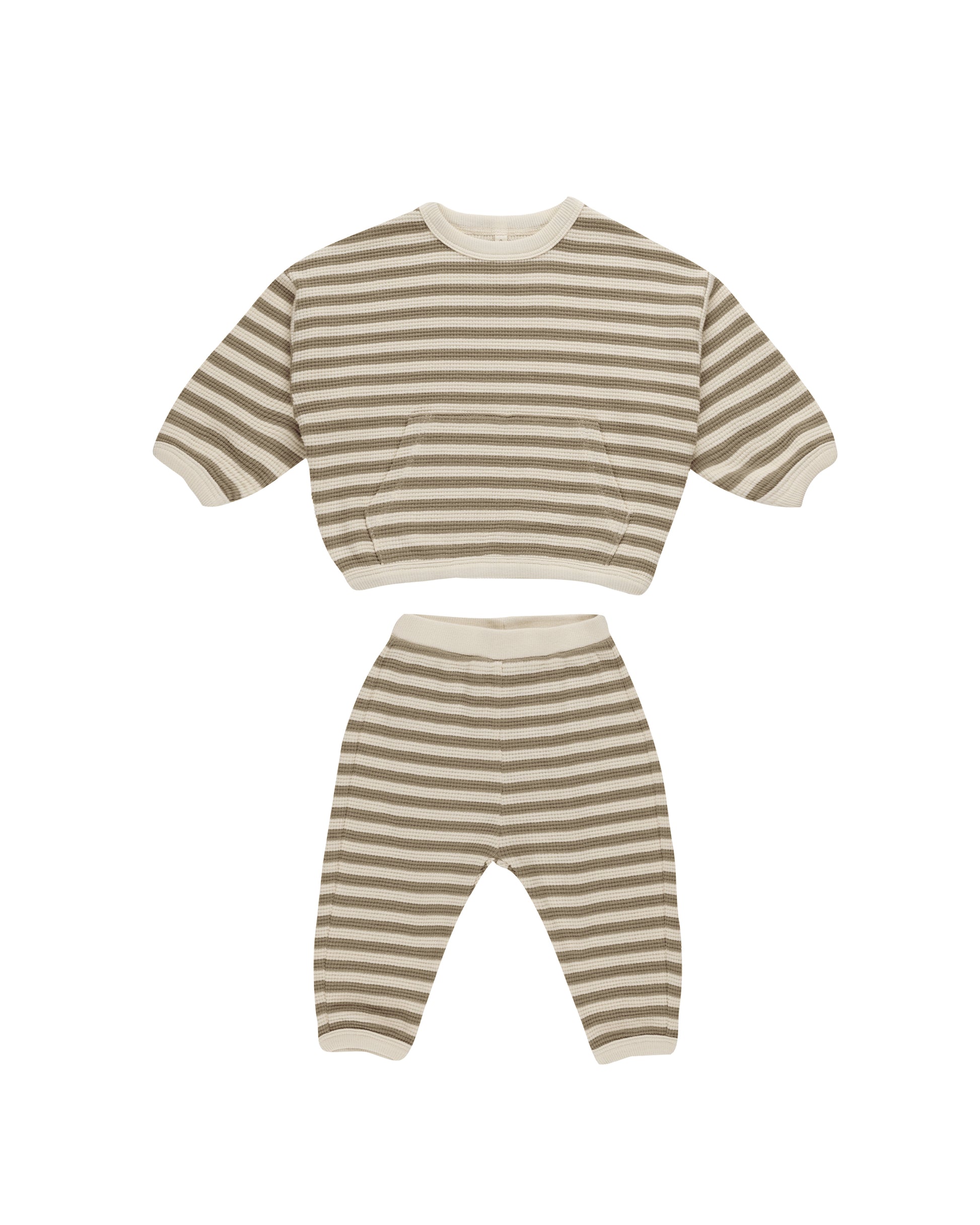 Waffle Slouch Set || Olive Stripe - Quincy Mae