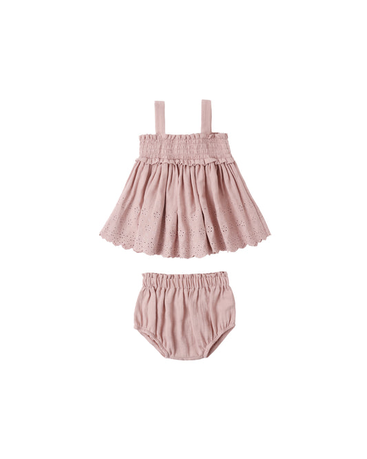 Mae Smocked Top + Bloomer Set || Mauve - Baby Sweet Pea's Boutique