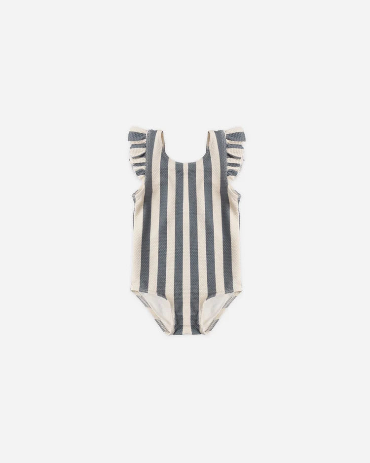 Scoop Back One-Piece Swimsuit Retro Ocean Stripe