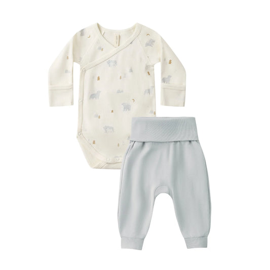 Side Snap Bodysuit + Pant Set - Polar Bears by Quincy Mae