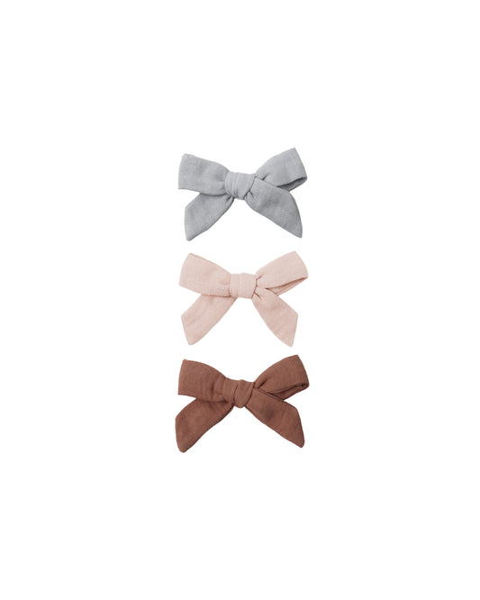 Bow W. Clip, Set Of 3 || Sky, Blush, Poppy - Quincy Mae
