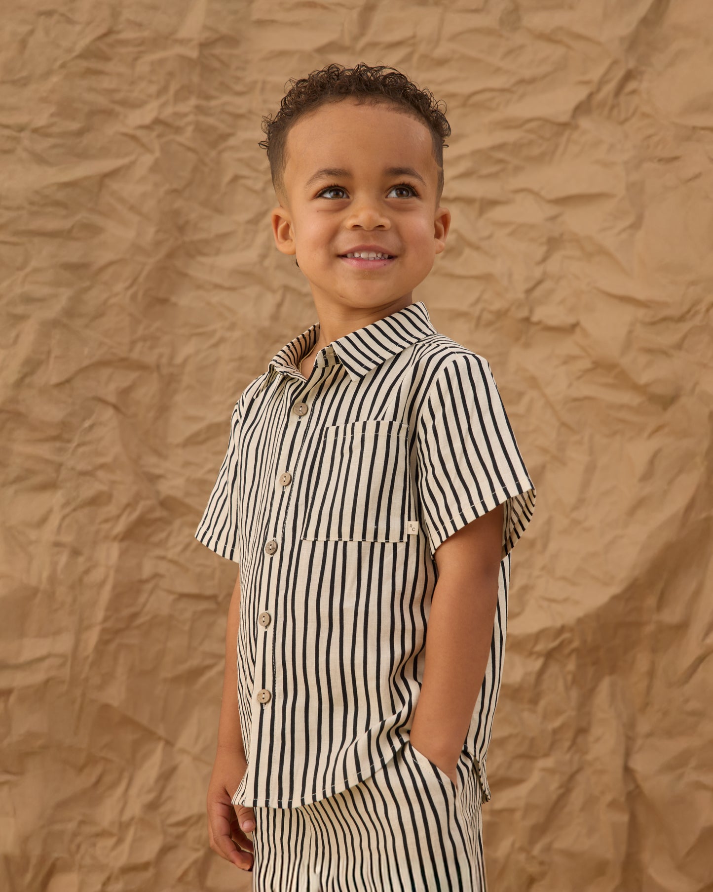 Collared Short Sleeve Shirt || Wavy Stripe