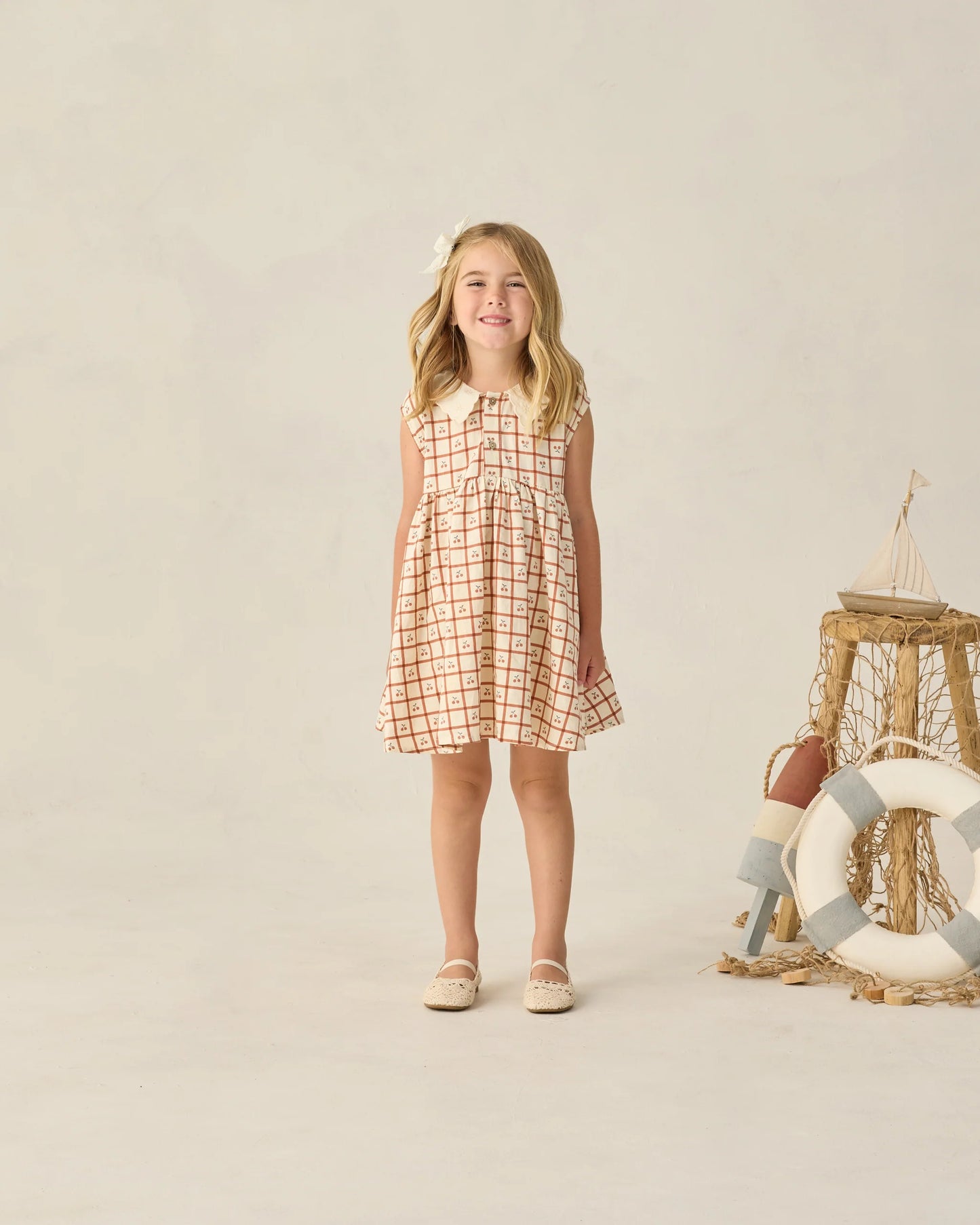 Collared Babydoll Dress Cherry Check