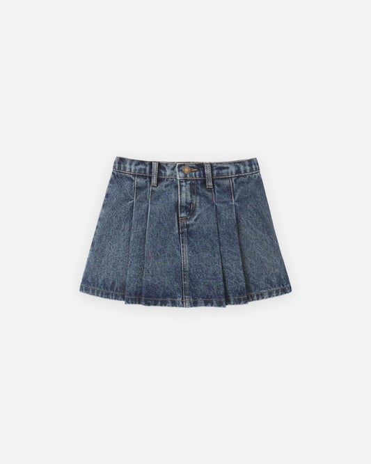 Pleated Denim Skirt Indigo
