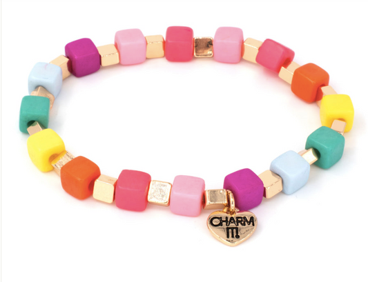 Gold Multi Cube Stretch Bead Bracelet - Charm Its