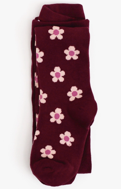 Burgundy Flower Knit Tights - Little Stocking Company