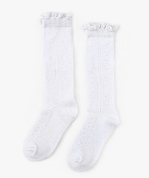 White Fancy Lace Top Knee High Socks - Little Stocking Company