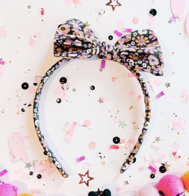 Purple Floral Skull Bow Headband - Evie Pearl