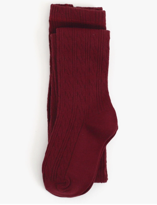 Burgundy Cable Knit Tights - Little Stocking Company