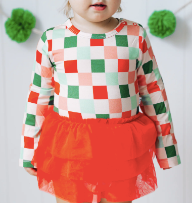 CHEERFUL CHECKS DREAM TUTU BODYSUIT DRESS - Dream Big Little Co