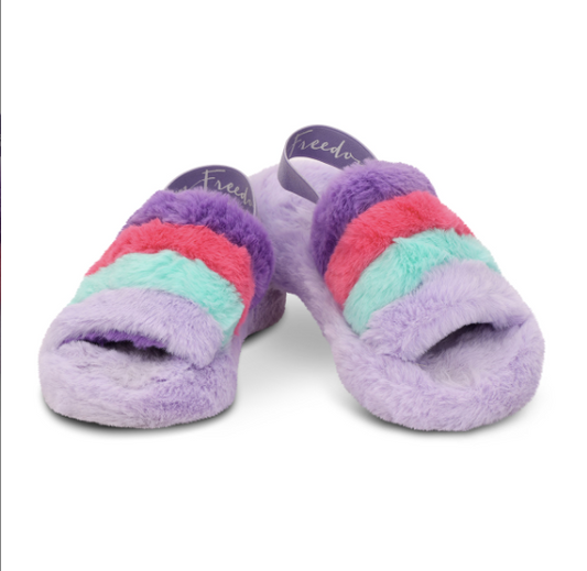 Purple Pink & Blue Furry Slippers - Iscream