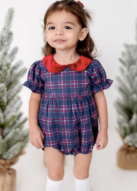 Quinn Collared Bubble in Holiday Plaid | Poplin Cotton - Ollie Jay