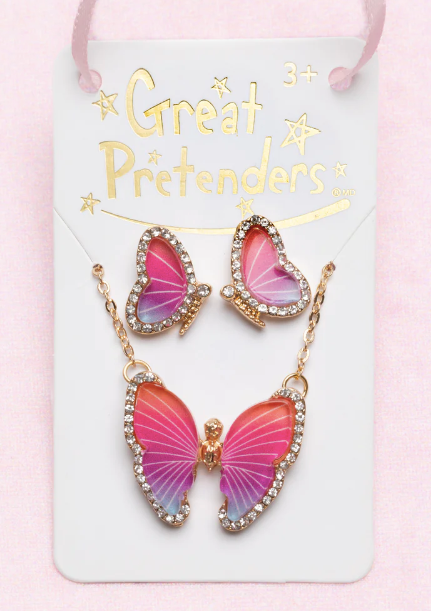 Butterfly Necklace & Studded Earrings