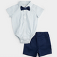 Celestial Blue Yarn-Dyed Striped Poplin Shirt and Shorts Set with Bowtie