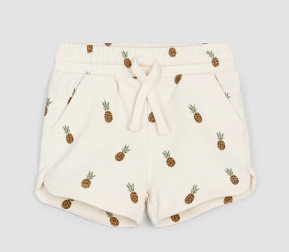 Wild Pineapples Print on Crème Girls' Terry Shorts - Baby Sweet Pea's Boutique