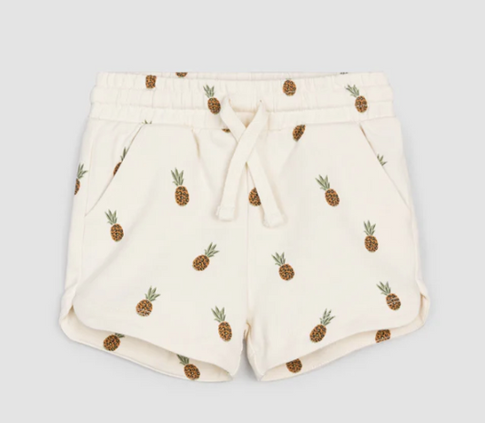 Wild Pineapples Print on Crème Girls' Terry Shorts - Baby Sweet Pea's Boutique