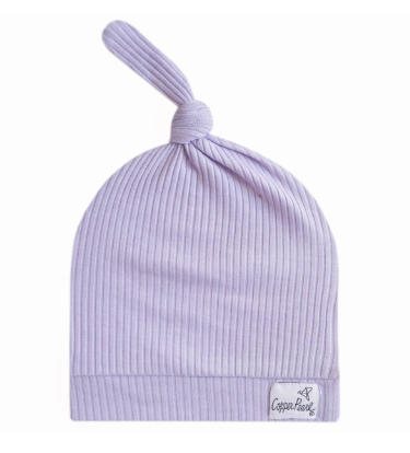 Periwinkle Rib Knit Top Knot Hat