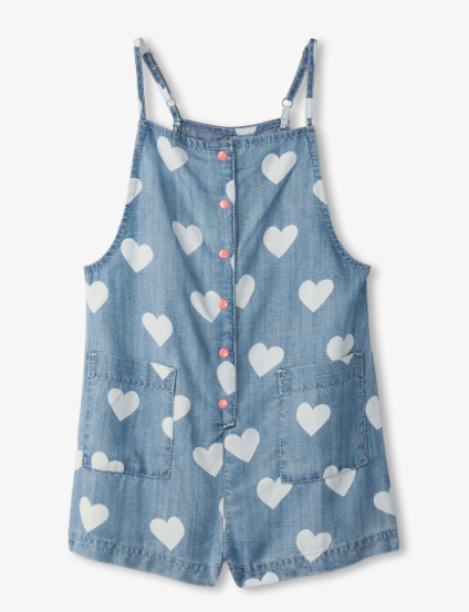 Girls Hearts Slouchy Overalls