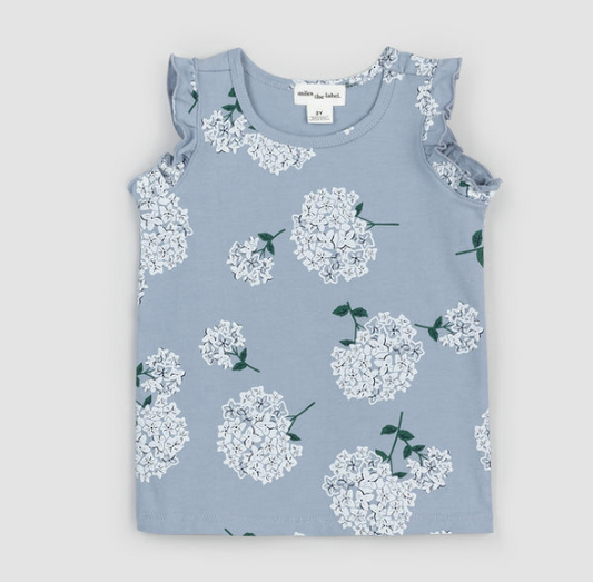 Hydrangea Print on Ashley Blue Sleeveless Empire Top