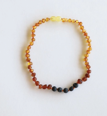 Raw Ombre Amber + Lava Stone Necklace 11 inches