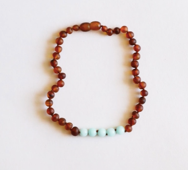 Raw Cognac Amber + Amazonite || Necklace 11 inches