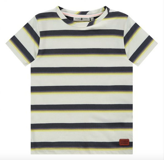 Boys Stripe Tee Shirt - Blue and Yellow - Baby Sweet Pea's Boutique