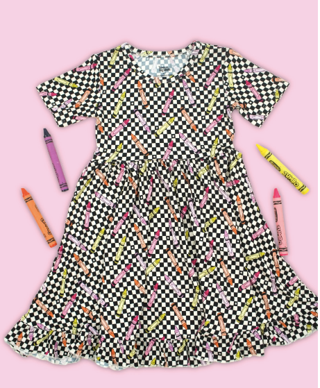 GET YOUR CRAYON ON DREAM RUFFLE DRESS - Baby Sweet Pea's Boutique