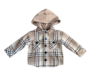 Hooded Shacket- Mocha Plaid