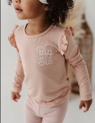 Girls Long Sleeve Ruffle Top Big Sis- Pink - BabySproutsCo