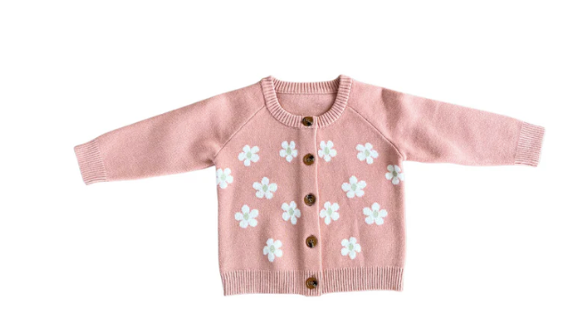 Knit Cardigan- Salmon Floral - Baby Sweet Pea's Boutique