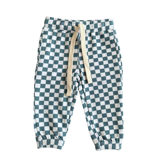 Boy's Joggers - Checkered In Storm - Baby Sweet Pea's Boutique