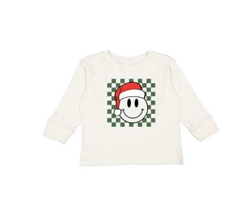 Santa Smiley Christmas Long Sleeve Shirt - Natural