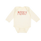 Merry Doodle Christmas Long Sleeve Bodysuit - Natural