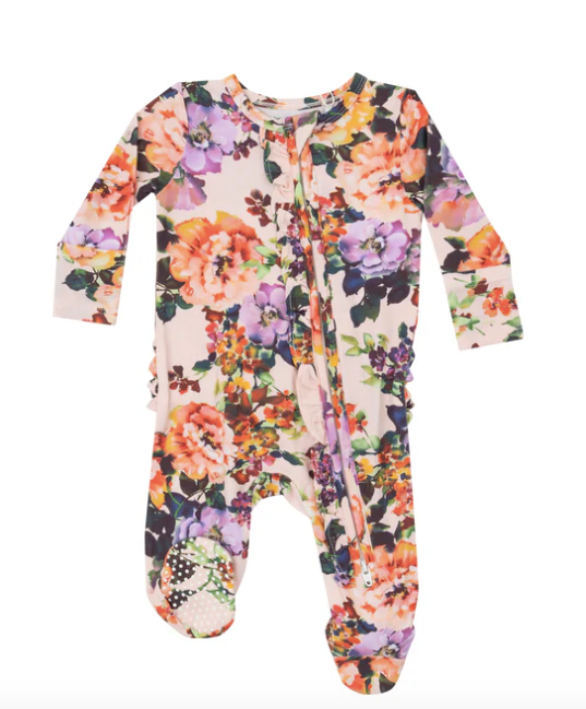 2 Way Ruffle Zipper Footie, Autumn Rose