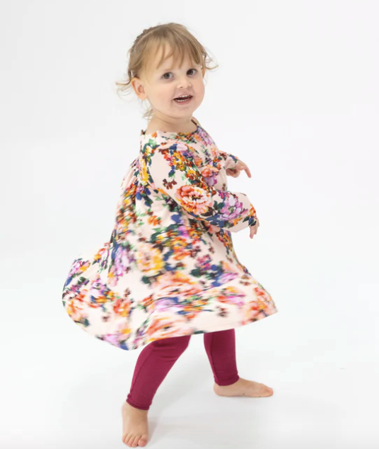 Smocked Ruffle Tiered Dress with Ribbed Legging, Autumn Rose