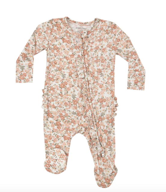 2 Way Ruffle Zipper Footie, Sweet Rose Calico