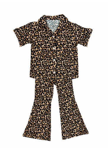 Leopard Kids Button Up Flare Set - In My Jammers