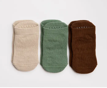 Chai - Sand, Brown, Green Grip Baby, Kids Ankle Socks