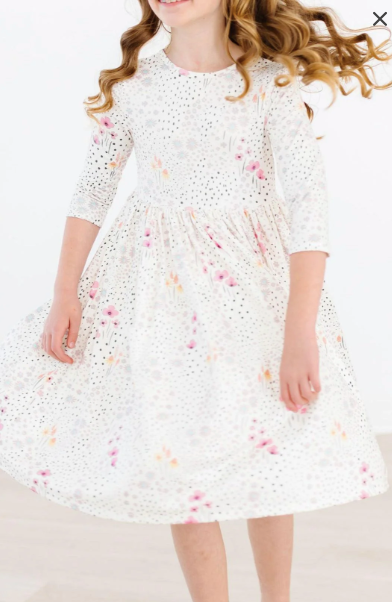 Whimsical Wildflowers 3/4 Sleeve Pocket Twirl Dress