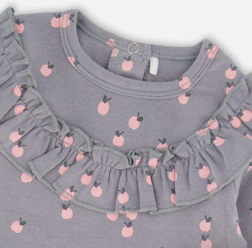 Printed Organic Cotton Top And Pants Set Gray With Apples