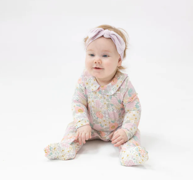 Smocked Peter Pan Footie Peonies & Roses