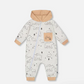 Organic Cotton Hooded Jumpsuit Gray Mix Printed Bears