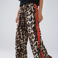 Leopard Straight Pants with Red Stripes Down the Sides