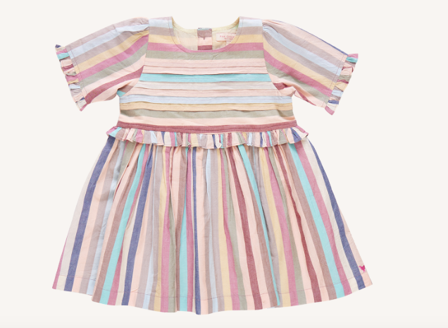 Girls Raquel Dress- Multi Vintage Stripe