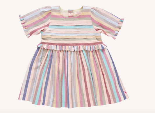 Girls Raquel Dress- Multi Vintage Stripe