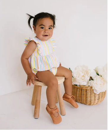 Amelia Romper in Pastel Stripe