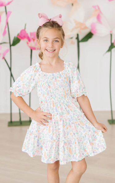 Hoppy Easter Smocked Ruffle Dress