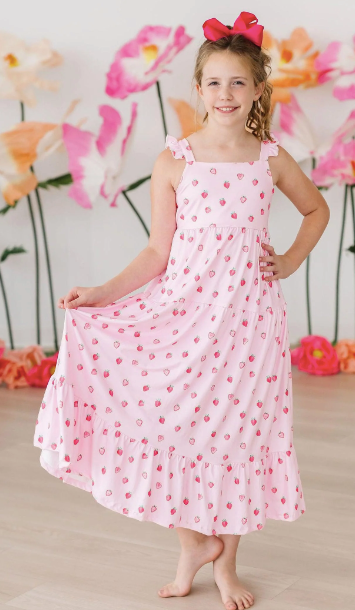 Sweet Strawberries Ruffle Maxi Dress