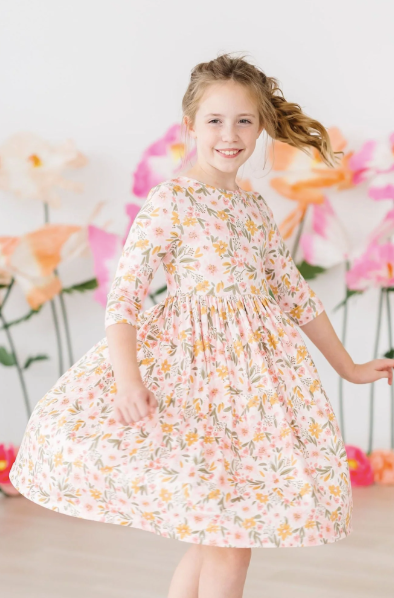 Pretty Peachy 3/4 Sleeve Pocket Twirl Dress