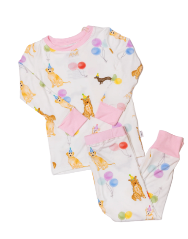 Dog Party 2 Piece Pajama- Pink - The Uptown Baby